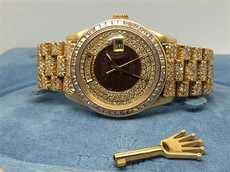 gold diamond encrusted rolex watch|rolex diamond bezel price.